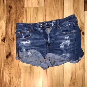 american eagle distressed dark wash shorts